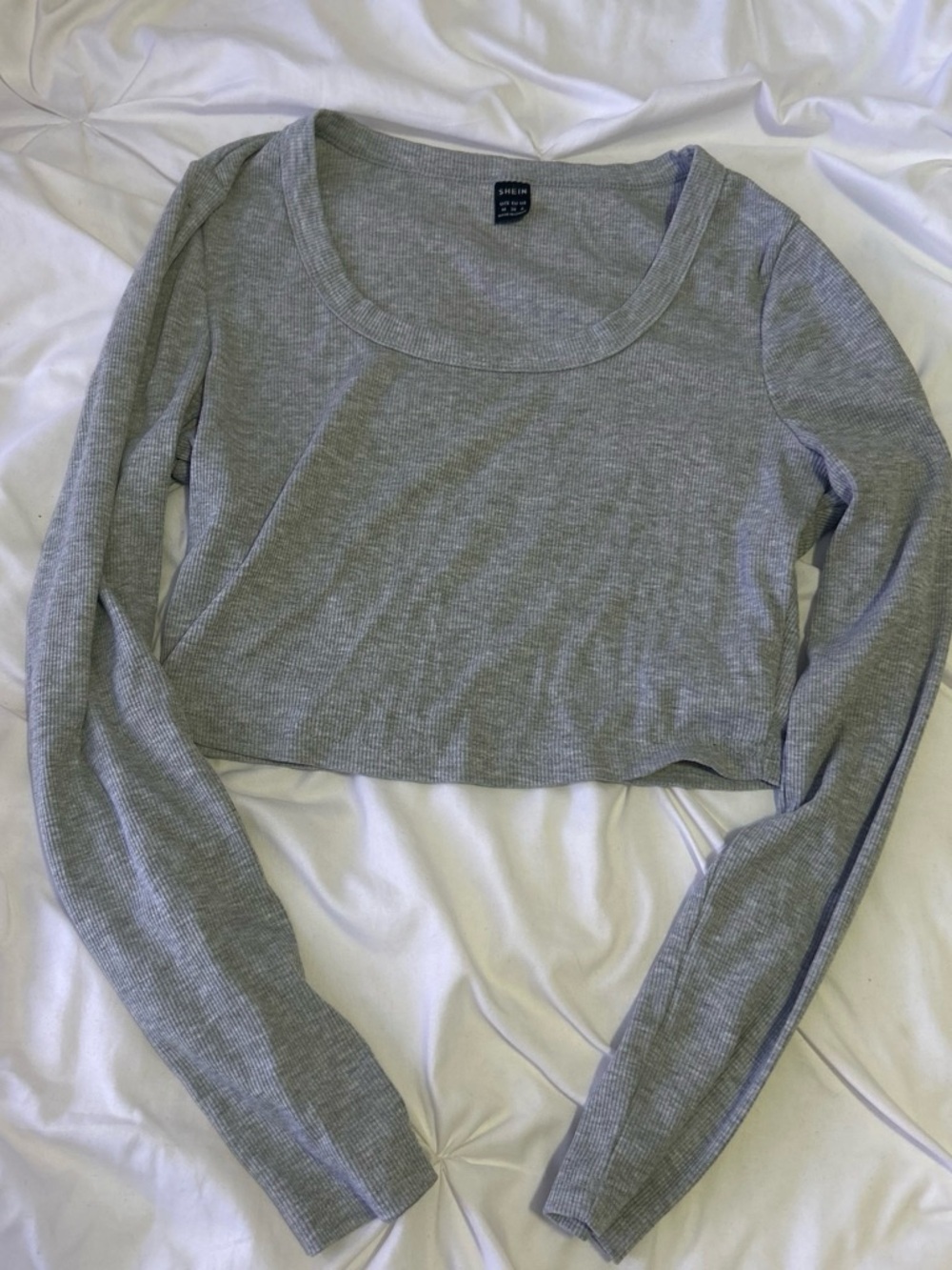 SHEIN Gray Ribbed Long-Sleeve Crop Top